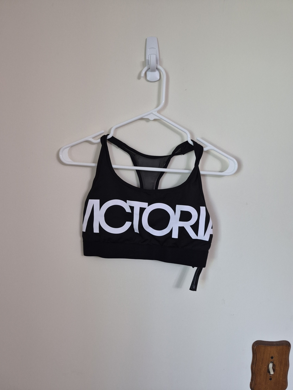 Victoria Sports Bra 'The Player' - Black with White Logo Size Medium